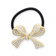 Haaraccessoires haarelastiek met metaal bow with strass Gold-black-transparent