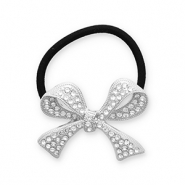 Haaraccessoires haarelastiek met metaal bow with strass Silver-black-transparent