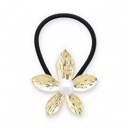 Haaraccessoires haarelastiek met metaal flower with imitation pearl Gold-black-white