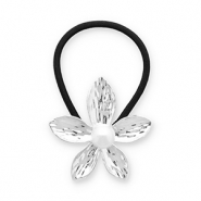 Haaraccessoires haarelastiek met metaal flower with imitation pearl Silver-black-white