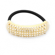 Haaraccessoires haarelastiek met metaal with strass Gold-black-transparent