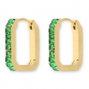 Oorbellen van Stainless steel Roestvrij staal (RVS) creolen rectangle with strass Gold-green