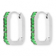 Oorbellen van Stainless steel Roestvrij staal (RVS) creolen rectangle with strass Silver-green