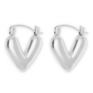 Oorbellen van Stainless steel Roestvrij staal (RVS) creolen heart Silver