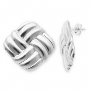 Oorbellen van Stainless steel Roestvrij staal (RVS) oorstekers square Silver