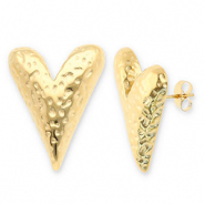 Oorbellen van Stainless steel Roestvrij staal (RVS) oorstekers heart Gold