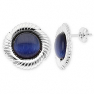 Oorbellen van Stainless steel Roestvrij staal (RVS) oorstekers round twisted Silver-dark blue