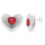 Oorbellen van Stainless steel Roestvrij staal (RVS) oorstekers heart Silver-red