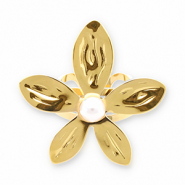 Ringen van Stainless steel Roestvrij staal (RVS) flower with pearl Gold-white