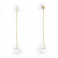 Oorbellen van Stainless steel Roestvrij staal (RVS) oorstekers with imitation pearls Gold