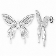 Oorbellen van Stainless steel Roestvrij staal (RVS) oorstekers butterfly Silver