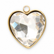 Bedels van Stainless steel Roestvrij staal (RVS) facet heart Gold-crystal