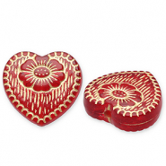 Kralen van acryl heart with flower Red-gold