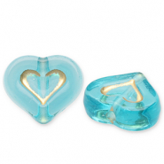Kralen van acryl heart Teal blue-gold