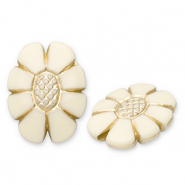 Kralen van acryl oval with flower Off white-gold