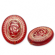 Kralen van acryl oval with flower Red-gold