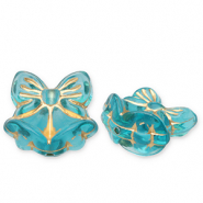 Kralen van acryl bow with christmas bells Teal blue-gold