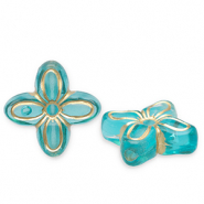 Kralen van acryl flower Teal blue-gold