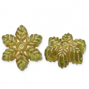 Kralen van acryl snowflake Olive green-gold