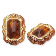Kralen van acryl rectangle Cognac brown-gold