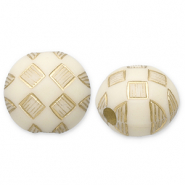 Kralen van acryl round with rhombus Off white-gold