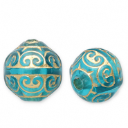 12 mm kralen van acryl round Teal blue-gold