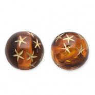 10 mm kralen van acryl round with stars Cognac brown-gold