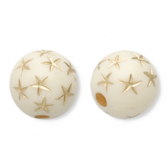 10 mm kralen van acryl round with stars Off white-gold