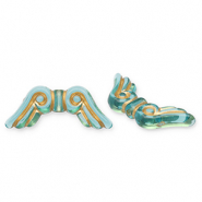 Kralen van acryl angel wings Teal blue-gold