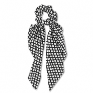 Haarelastiek scrunchie met lint Black-off white