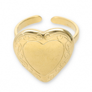 Ringen van Stainless steel Roestvrij staal (RVS) heart Gold
