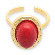 Ringen van Stainless steel Roestvrij staal (RVS) met imitatie natuursteen Gold-red