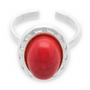Ringen van Stainless steel Roestvrij staal (RVS) met imitatie natuursteen Silver-red