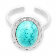 Ringen van Stainless steel Roestvrij staal (RVS) met natuursteen Silver-turquoise