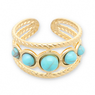 Ringen van Stainless steel Roestvrij staal (RVS) met imitatie natuursteen Gold-turquoise