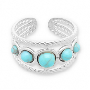 Ringen van Stainless steel Roestvrij staal (RVS) met imitatie natuursteen Silver-turquoise