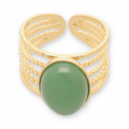 Ringen van Stainless steel Roestvrij staal (RVS) met natuursteen Gold-jade green