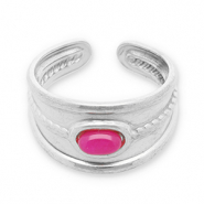 Ringen van Stainless steel Roestvrij staal (RVS) met natuursteen Silver-magenta