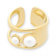 Ringen van Stainless steel Roestvrij staal (RVS) parels Gold-white