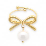 Ringen van Stainless steel Roestvrij staal (RVS) bow with pearl Gold-white