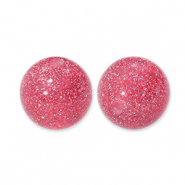 12 mm kralen van acryl met glitter Cherry pink-silver