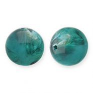 12 mm kralen van acryl round Teal green-white