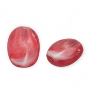 Kralen van acryl oval Red-white