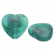 Kralen van acryl heart Teal green-white