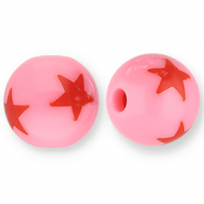 12 mm kralen van acryl met sterren Pink-red