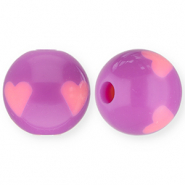 12 mm kralen van acryl met hartjes Purple-pink