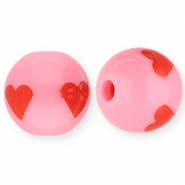 12 mm kralen van acryl met hartjes Pink-red