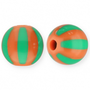 12 mm kralen van acryl met strepen Warm orange-green