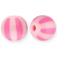 12 mm kralen van acryl met strepen Light pink-pink