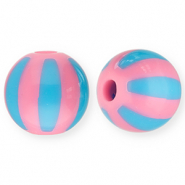 12 mm kralen van acryl met strepen Pink-light blue